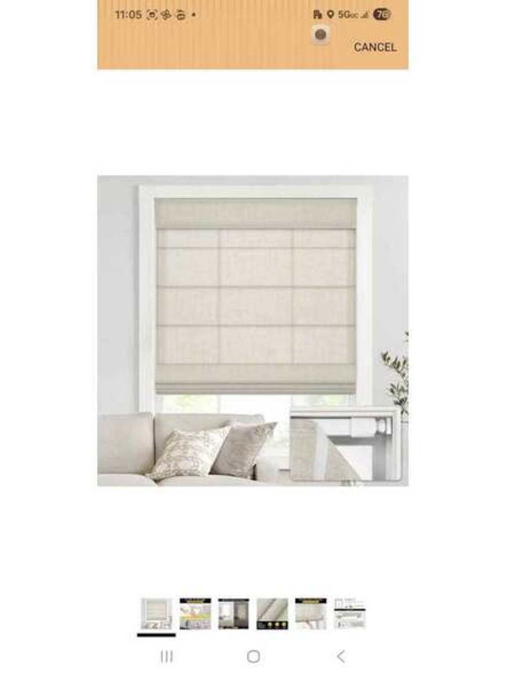 Cordless Roman Shade 34x64 – No Drill, Linen Beige 🪟